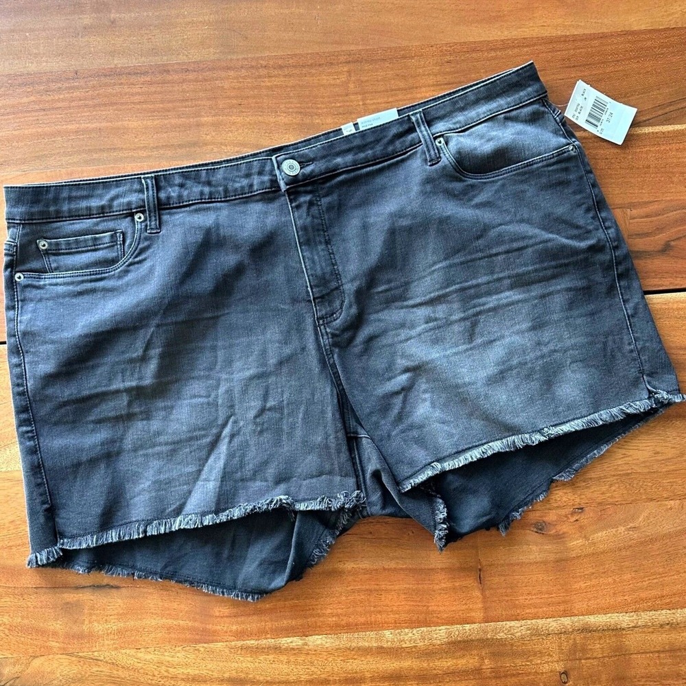 sts blue Jeans Shorts 24W Black Mid Rise Aubrey‎ Fray Distressed Plus Stretch
